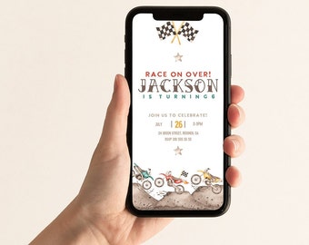Evite d'anniversaire en moto tout-terrain : invitation mobile modifiable (téléchargement instantané)