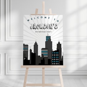 Superhero  Birthday Welcome Sign, Superhero Welcome poster, Any Age, birthday party, DIY birthday, boy, Editable template,  INSTANT DOWNLOAD