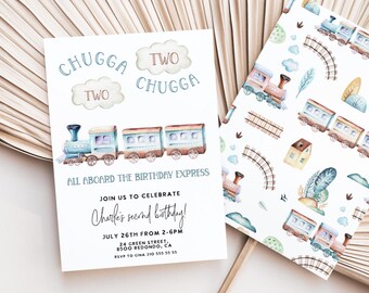 Train 2nd Birthday Invitation: Chugga Chugga, Two Choo Editable (Digital Download)