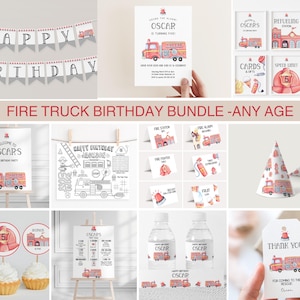 Firetruck Birthday Bundle, Any age, Fire Truck Party, Sound The Alarm, Firefighter, Firetruck invitation, Firetruck party sign, Editable