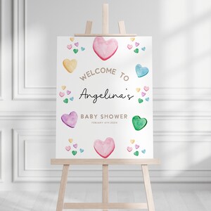 Signe de baby shower chérie Saint Valentin baby shower bonbons coeur signe de bienvenue petite chérie invitation de shower de bébé modifiable en téléchargement immédiat