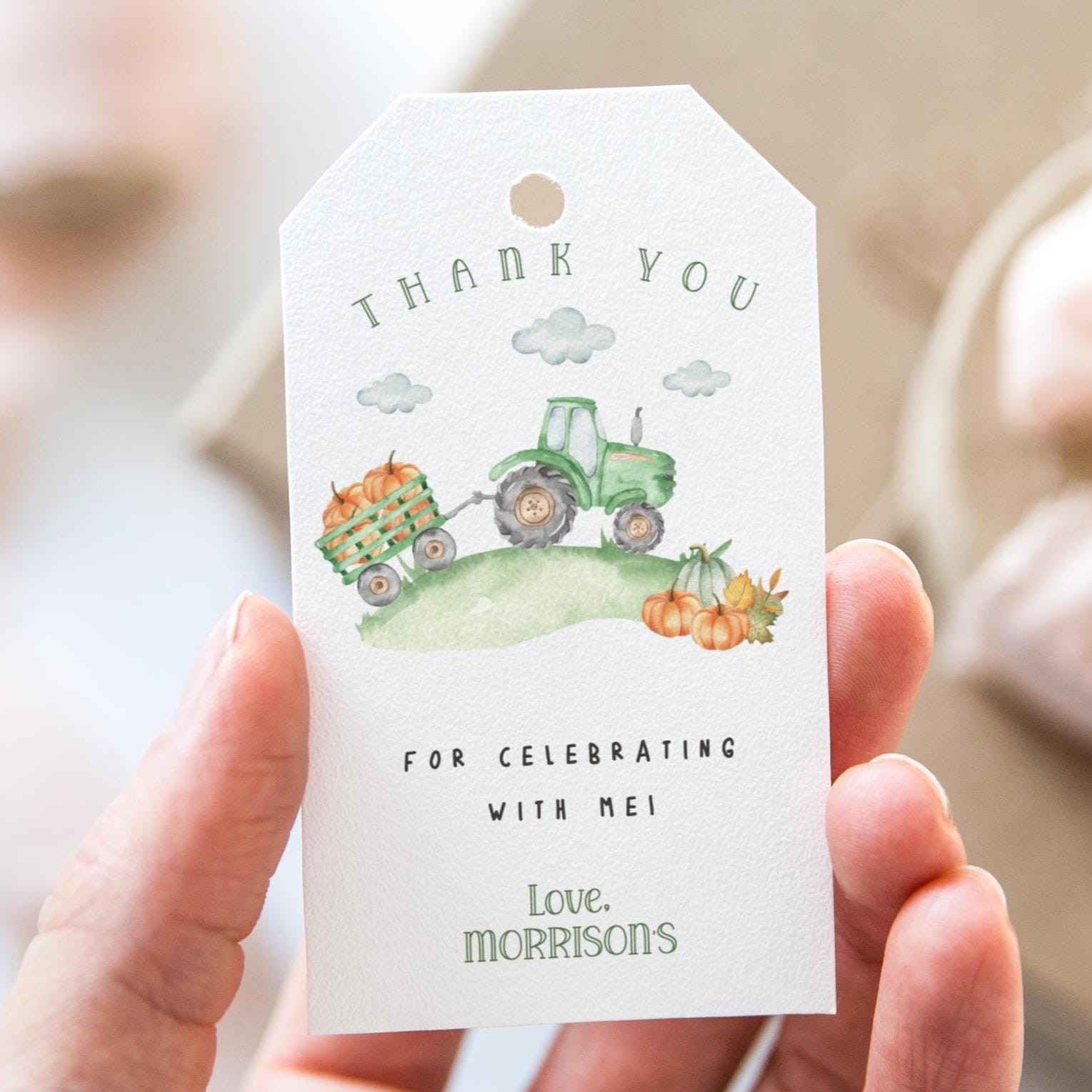 Green Tractor Birthday Thank You Tags: Farm Pumpkin Patchu, Editable ...