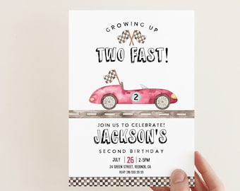 Race Car 2nd Birthday Invitation: Two Fast, Editable Template (Digital Download)