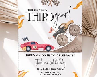 Monster Truck Race Car 3rd Birthday Invitation Template (Editable Instant Download)