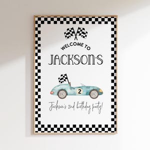 race car birthday welcome sign, race car birthday decor, racecar birthday, racecar welcome poster