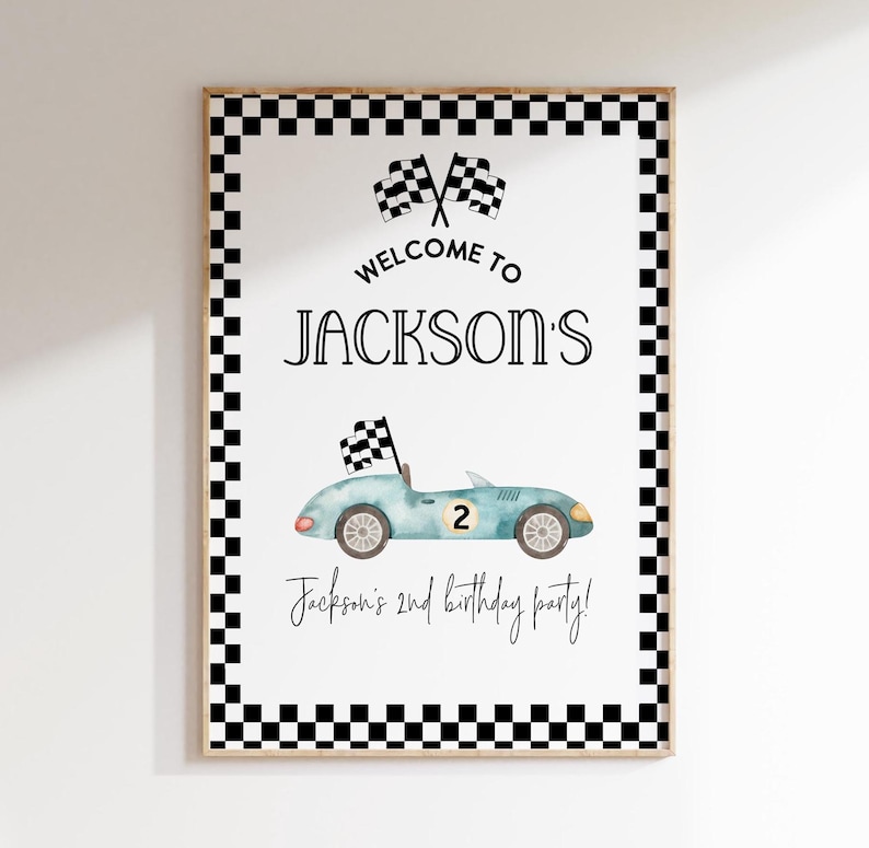 race car birthday welcome sign, race car birthday decor, racecar birthday, racecar welcome poster