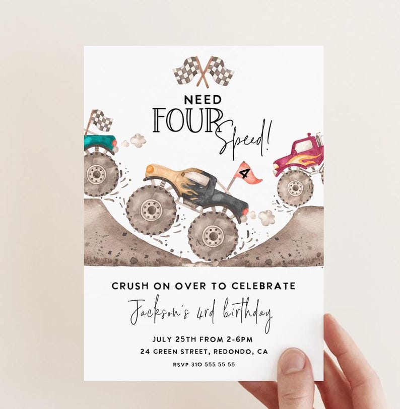 Monster truck birthday invitation, Monster truck theme birthday, Monster truck party, Monster Jam birthday, Monster truck invite, Fast one birthday, Monster truck fast one party, second birthday invitation, 4th birthday
Need for speed birthday