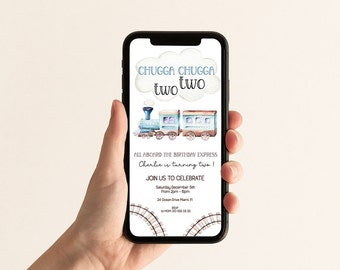 Train 2nd Birthday Invitation, Chugga Two Two, Mobile Text Invite (Digital)