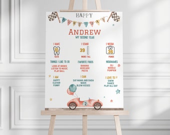 Race Car Birthday Milestone poster,  Two Fast Birthday, boy, second birthday, Editable birthday template, milestone sign,  INSTANT DOWNLOAD