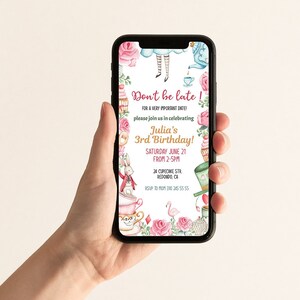 Alice in Wonderland Editable Birthday Evite invitation Electronic Invitation - Tea party - iphone - Editable Template Corjl INSTANT DOWNLOAD