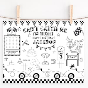 Personalized Race Car Birthday Coloring Mat: Can't catch me Party Activity (PDF)