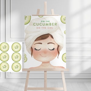 Spa Birthday party pin the cucumber on the girl birthday slumber party spa party games makeup girlglam party for girls INSTANT DOWNLOAD