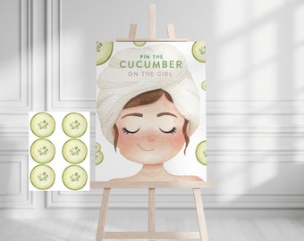 Spa Birthday party pin the cucumber on the girl birthday slumber party spa party games makeup girlglam party for girls INSTANT DOWNLOAD