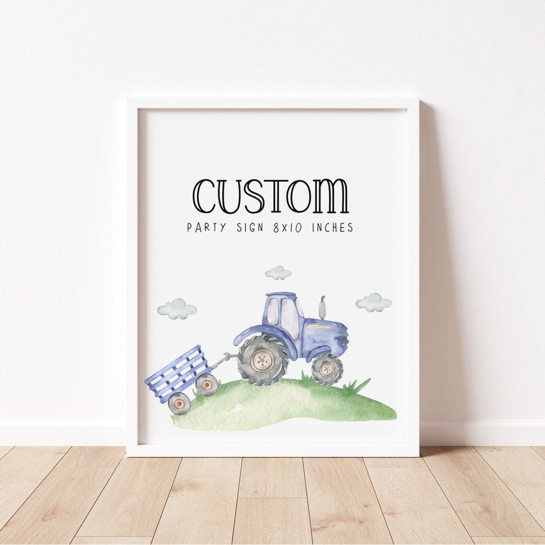 Blue Tractor Birthday Party Sign Custom Party Table Sign, Tractor Sign Favor Sign, Boy 1st