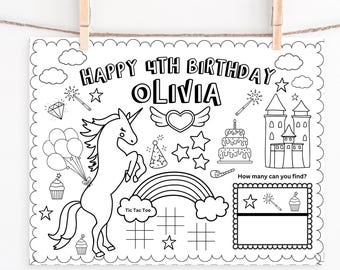 Unicorn Coloring Activity Page: Rainbow Birthday Party Decor (Digital Download)