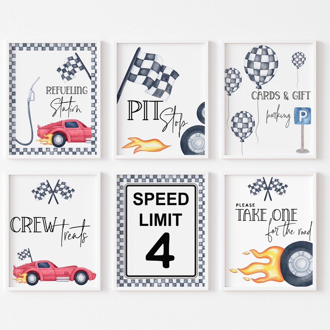 Editable Race Car Party Signs: Pit Stop, Fuel Station (digital Download ...