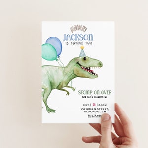 Editable Dinosaur birthday party invitation,  second birthday, 2nd birthday, Two rex, Dinosaur invite dino party, boy birthday, template