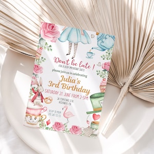 Editable Alice in Wonderland Party invitation - ONEderland invitation - Tea party - Girl Invitations - Editable Template, INSTANT DOWNLOAD
