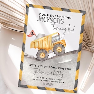Editable Dump truck invitation, 2nd birthday, Construction Birthday, Dump truck party, Dump Everything, Boy birthday invites,  printable