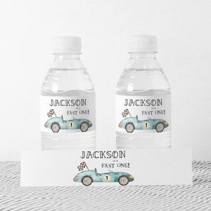 Race Car Birthday Wasserflasche Etikett, Fast one, 1. Geburtstag, Junge, Race Car Birthday Invite, Vorlage, printable, corjl, INSTANT DOWNLOAD