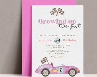 Race Car Birthday invitation,  Two Fast Birthday,girl, second birthday, 2, Editable birthday template, printable, corjl, INSTANT DOWNLOAD
