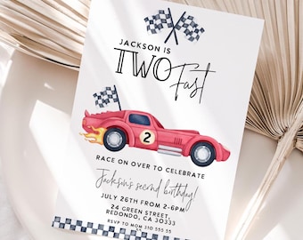 TWO FAST Race Car 2nd Birthday Invitation: Red Corvette, Editable Template (Digital Download)