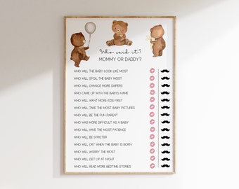 Boho Bear Baby Shower Game: Mommy or Daddy - Who Said It? (Editable Printable)