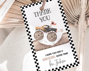 Editable Monster Truck Thank You Tags: Printable Favor Decor (Digital Download)