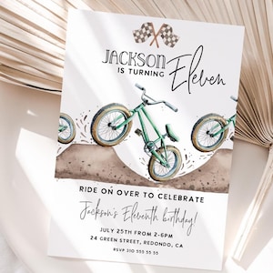 BMX Bike Birthday Invitation, Any Age, BMX Invitation, BMX birthday, Green Dirt bike, mountain bike invite, race bike boy birthday printable