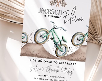 Green BMX Bike Birthday Invitation: Any Age, Dirt bike invition, Printable (Digital Download