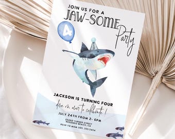 Jawsome Shark Birthday Invitation: Summer Pool Party, Editable (Digital Download)