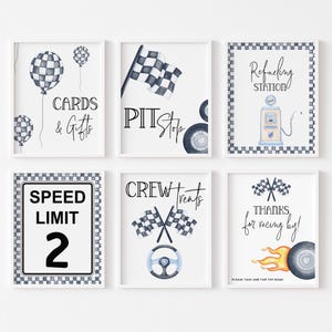 Race car party sign bundle, TWO FAST Birthday, racer table sign, racing party decor, pit stop sign, speed limit sign, editable printable