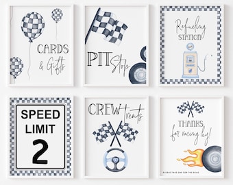 Race Car Party Signs: Pit Stop, Refueling, Speed Limit, checked flag, racing birthday (Digital Download)