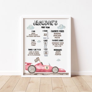 Fast One Race Car Milestone board, fast one birthday, stats board first birthday milestone sign, vintage car 1st birhtday editable printable