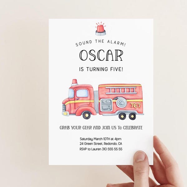 Editable Firetruck Birthday Invitation: Fire Engine Party (Digital Download)