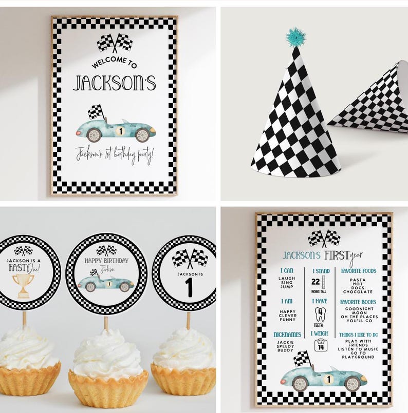 race car birthday bundle, first birthday, 1st birthday Fast one race car bundle, race car decor, Fast one birthday invitation, race car birthday invite