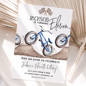 Blue BMX Birthday Invitation, Any Age, BMX Invitation, BMX Bike birthday, Dirt bike invite, mountain bike party, boy birthday,  printable