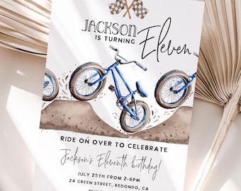 Invitación de cumpleaños de bicicleta BMX azul: imprimible, para cualquier edad (descarga digital)