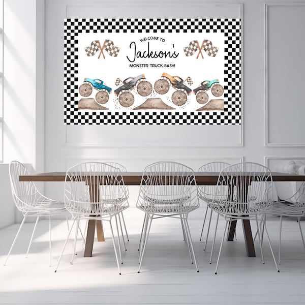 Monster Truck birthday backdrop, Any Age, Monster truck bash welcome sign Monster Truck birthday banner, boy birthday, Editable template