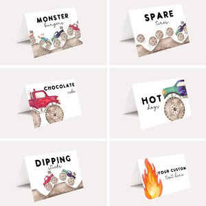 Monster Truck Essenszelt, Essensetiketten, Essenszeltbündel, bearbeitbare Zelte, Monstertruckkarten, Geburtstagsmonster Truck Bash Invite, printable,
