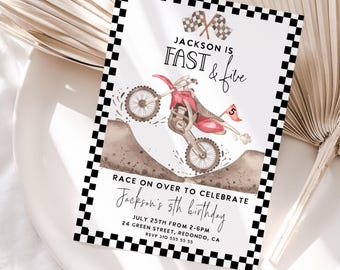 Dirt Bike 5th Birthday Invitation: Fast and Five, Checkered Racing (Printable)