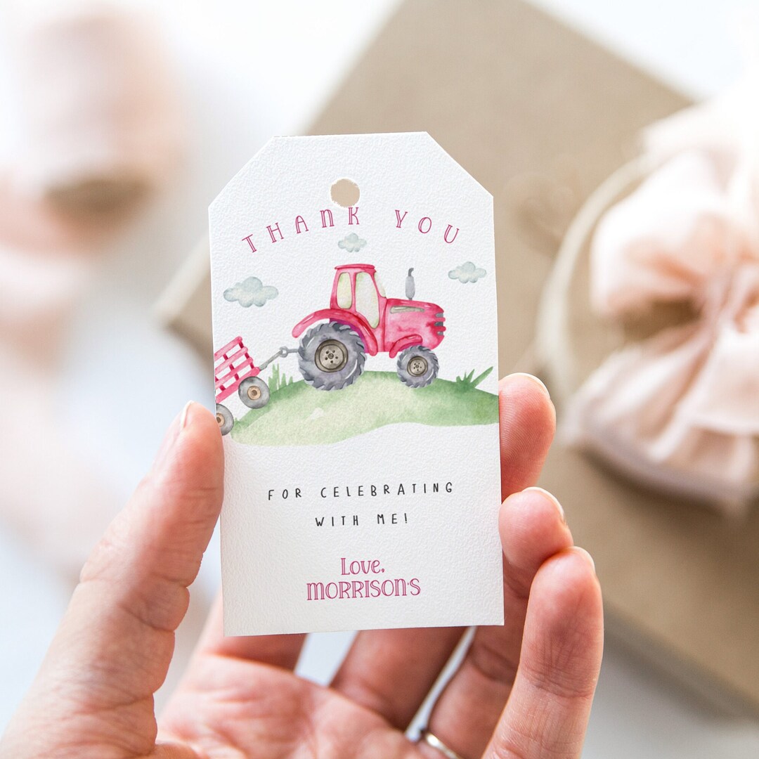 Red Tractor Thank You Tag: Farm Birthday Party, Favor Tags (digital ...