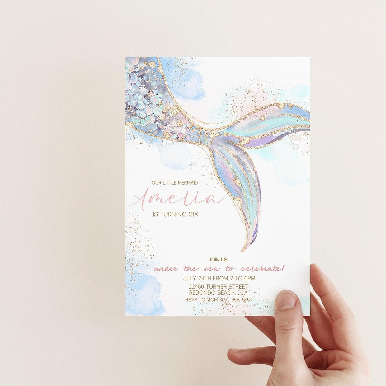Mermaid Printable Birthday invitation, under the sea, mermaid party invitation, Mermaid birthday, Mermaid theme invite TEMPLATE editable