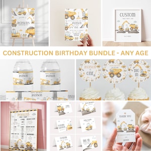 Lot d&#39;invitations à un anniversaire de construction, chantier, fête de pelles, fête de la construction, anniversaire de camion, fête d&#39;anniversaire de garçon, modifiable