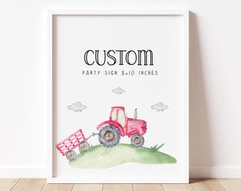 Red Tractor Party Sign: Custom Farm birthday decor Theme (Digital Download)