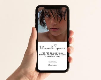 Digital Birthday Photo Thank you Card, minimalistic evite message, Editable Template (Digital Download)