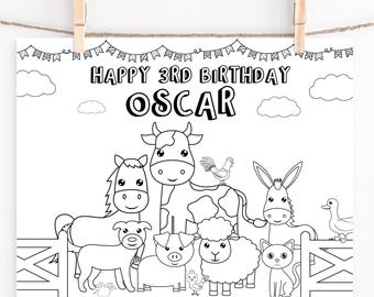 Personalized Farm Animals Coloring Page: Birthday Party Activity (PDF)