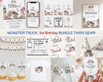 Monster Truck 3rd Birthday Party Bundle, Shifting into third gear editable template (Digital Download)