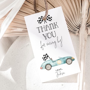 Editable Race car Thank you tag, Favor Tag, Gift Tag,  Race Car birthday, racecar party  racing party, vintage race car, printable, Template