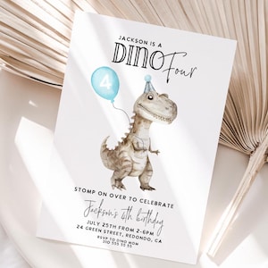 DINO FOUR birthday Invitation, 4th birthday, Dino party, Dinosaur birthday, Boy birthday invite, dinosaur party, editable, digital download